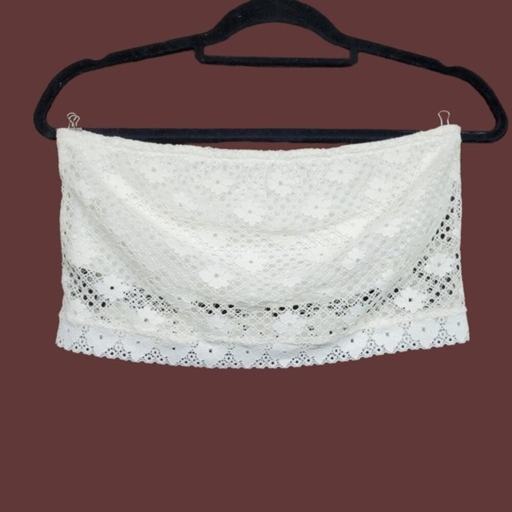 Aerie Womens Strapless Ivory Floral Lace Crop Top Size XL - Picture 2 of 4